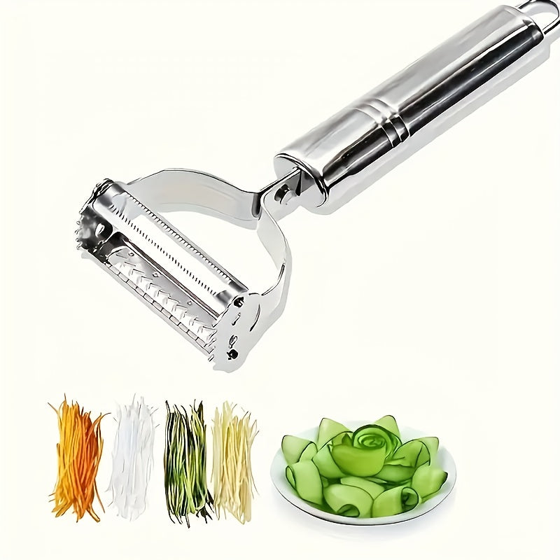 1pc Stainless Steel Peeler, Universal Kitchen Vegetable Peeler and Julienne Slicer, Multi-Function Potato Peeler, Fruit & Vegetable Shredder, Manual Food Processor for Thanksgiving, Christmas, Essential Kitchen Gadget