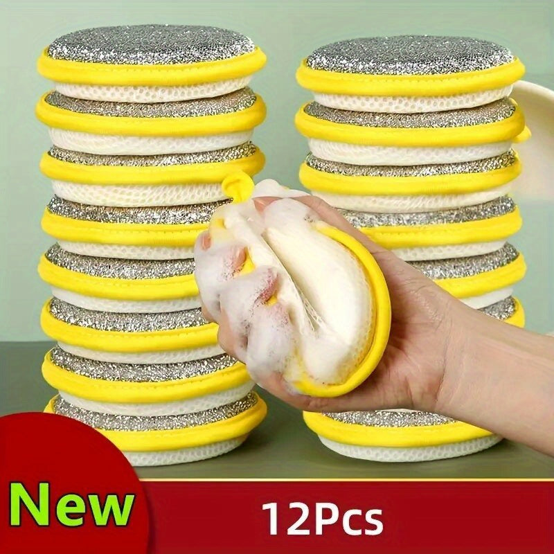 6/12pcs Double-Sided Magic Dishwashing Sponge Brush - Pot And Dish Cleaner with Stain Eliminating Power - Durable, Absorbent Kitchen Cleaning Towel for Grease-Free Foaming Surfaces Random Color