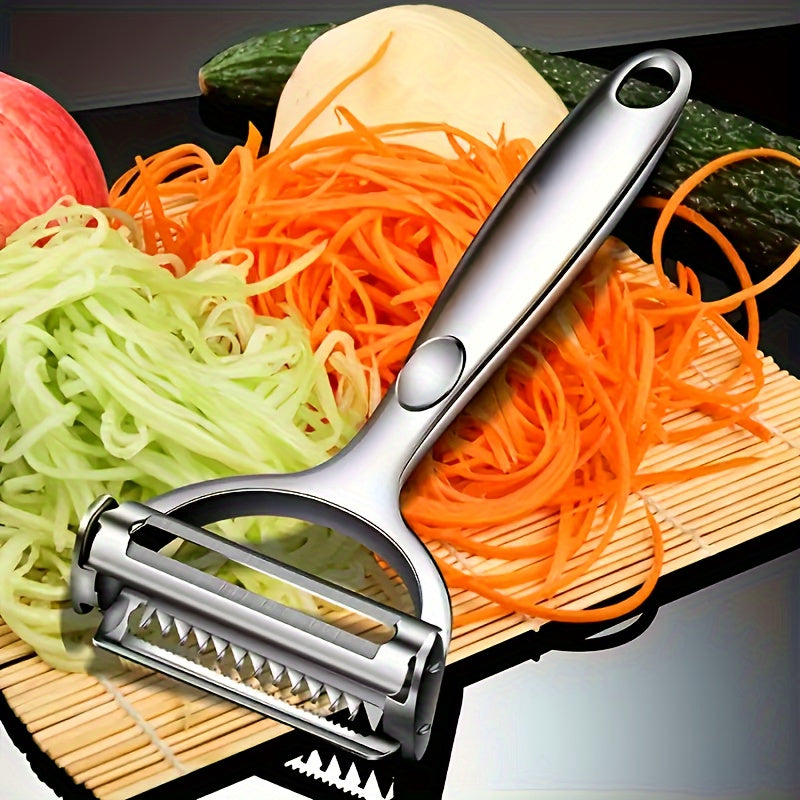 1pc Stainless Steel Peeler, Universal Kitchen Vegetable Peeler and Julienne Slicer, Multi-Function Potato Peeler, Fruit & Vegetable Shredder, Manual Food Processor for Thanksgiving, Christmas, Essential Kitchen Gadget