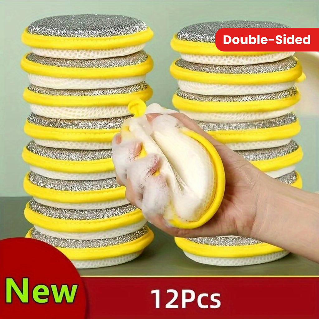 6/12pcs Double-Sided Magic Dishwashing Sponge Brush - Pot And Dish Cleaner with Stain Eliminating Power - Durable, Absorbent Kitchen Cleaning Towel for Grease-Free Foaming Surfaces Random Color