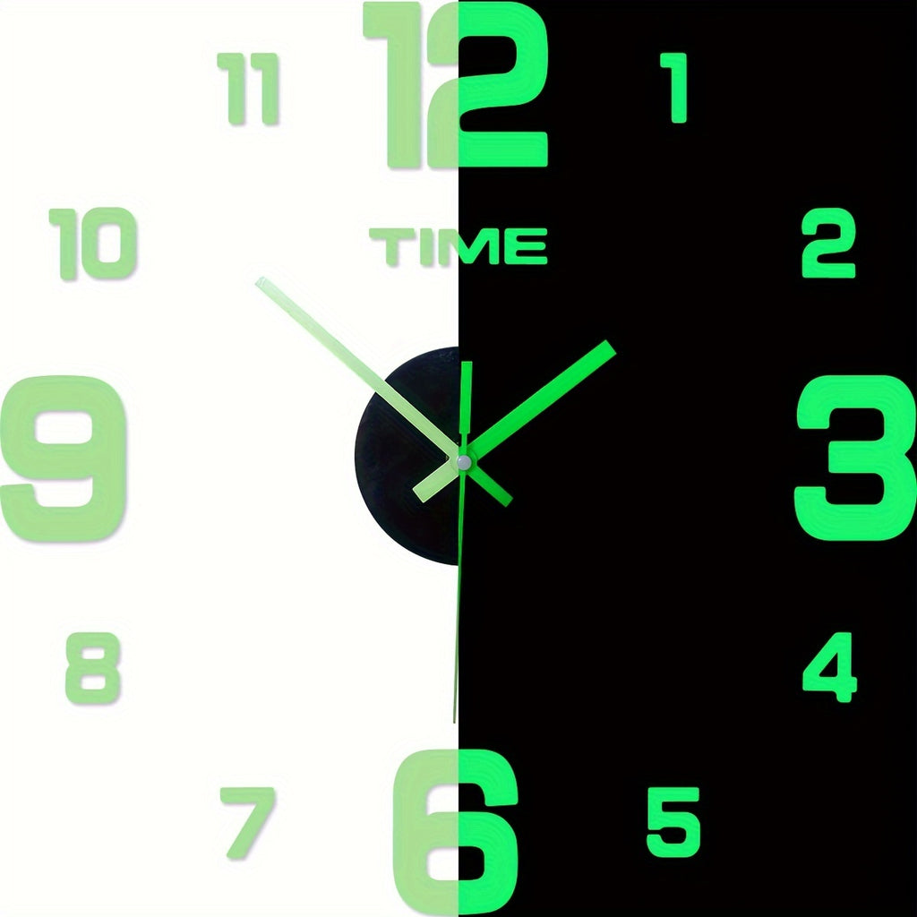 Creative Minimalist Glow-In-The-Dark Digital Wall Clock - European Silent Clock, No-Drill Wall Mount for Home, Office, Classroom & Living Room Decor