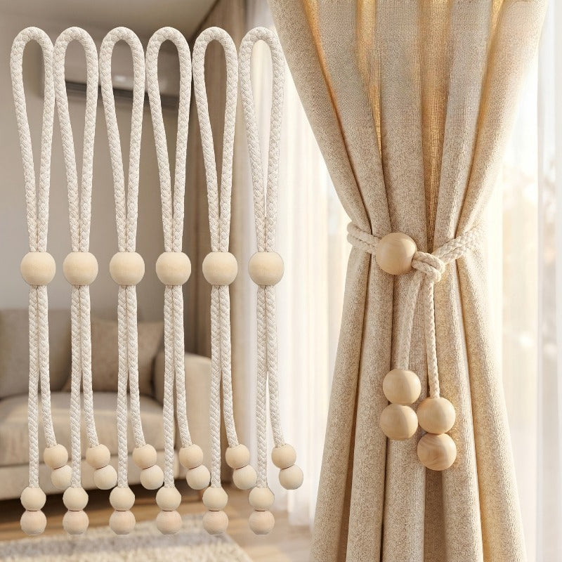 2/4pcs, Wooden Bead Curtain Strap, Can Be Adjusted Loose, Suitable for Living Room, Bedroom, Office, Outdoor and Other Curtain Strap Strap Strap, Simple Generous, Beautiful Fashionable Curtain Accessories