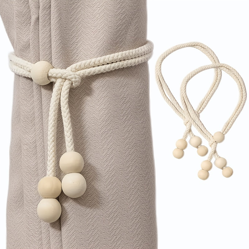 2/4pcs, Wooden Bead Curtain Strap, Can Be Adjusted Loose, Suitable for Living Room, Bedroom, Office, Outdoor and Other Curtain Strap Strap Strap, Simple Generous, Beautiful Fashionable Curtain Accessories