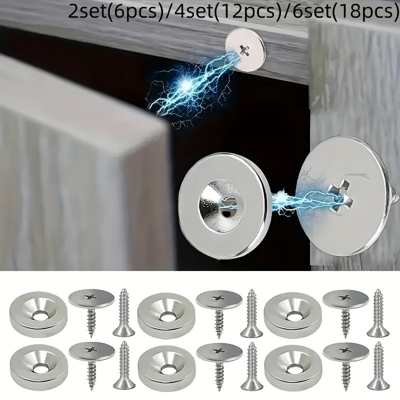 18/12/6pcs Cabinet Door Magnetic Closure Metal Magnetic Catch for Hidden Closing - Suitable for Various Materials, Kitchen Glass Doors, and Furniture Cabinets